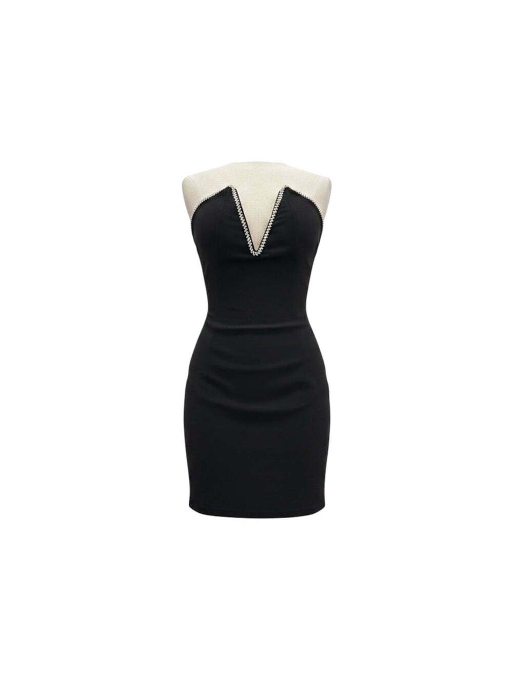 Rhinestone Contrast Trim Sweatheart Tube Short Dress - Commense